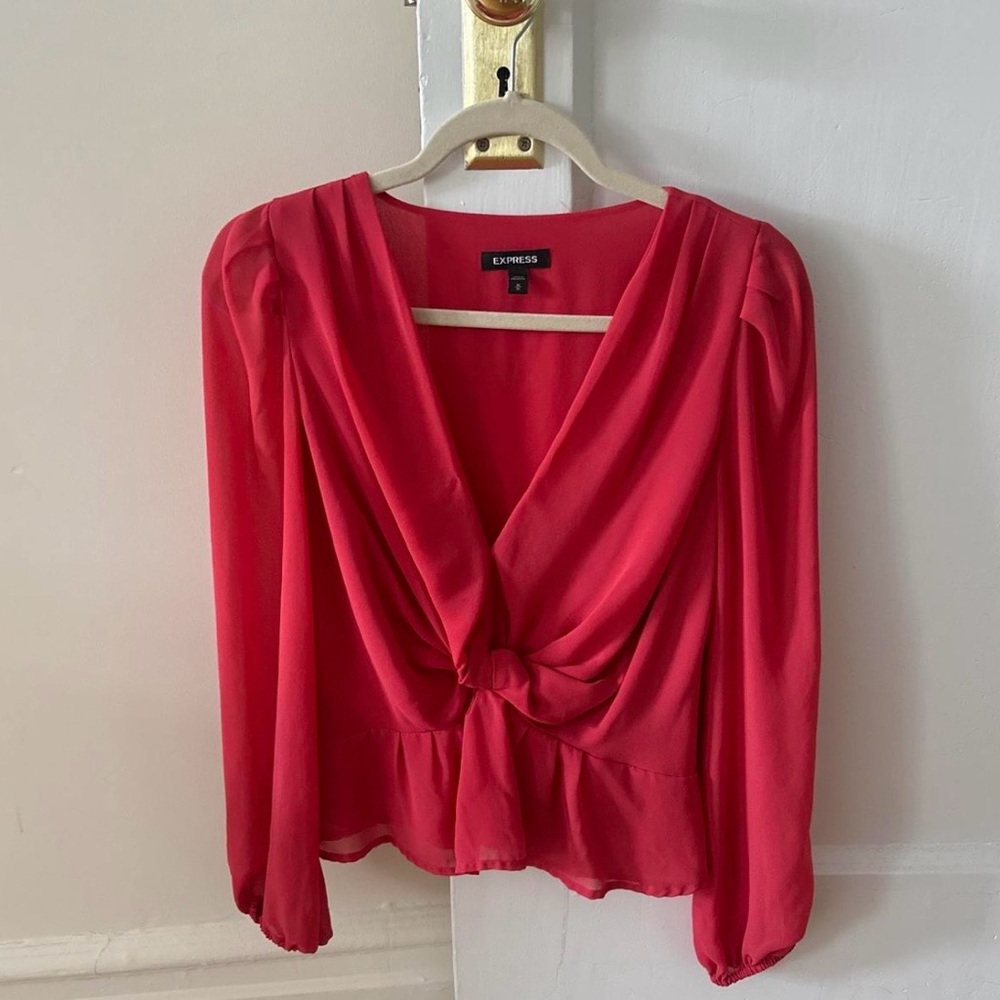 Express Women's Vibrant Red Knot-Front Blouse